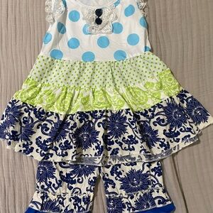 Colorful Polka Dot and Floral Top with Pants, size 5